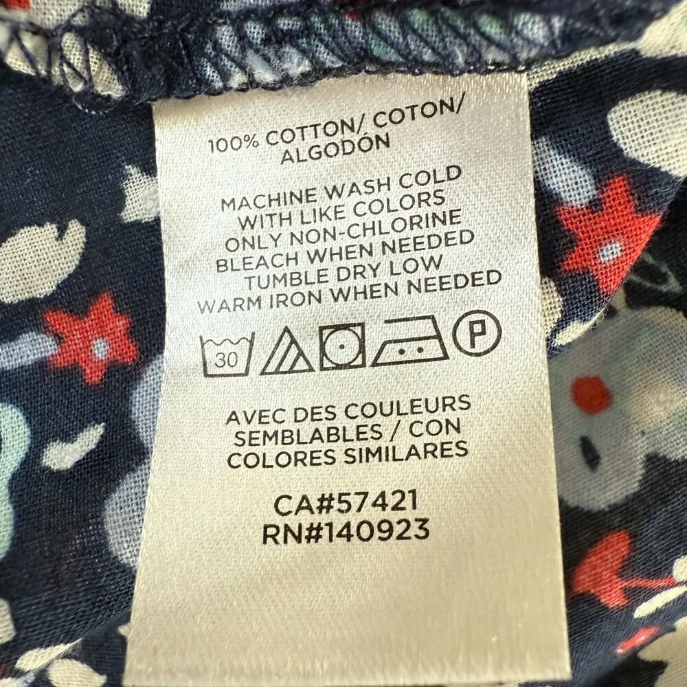 LOFT Women's Puff Sleeve Top Red White Blue Floral 100% Cotton Size XS